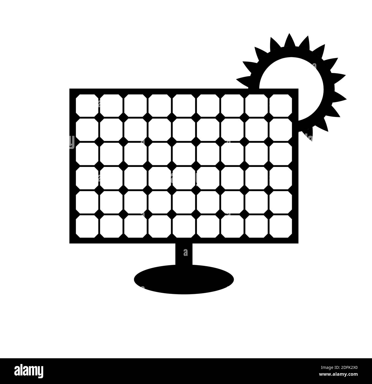 Solar panel icon isolated on white background. Vector symbol of alternative energy source. Black pictogram with renewable power resource with sun. Eco Stock Vector
