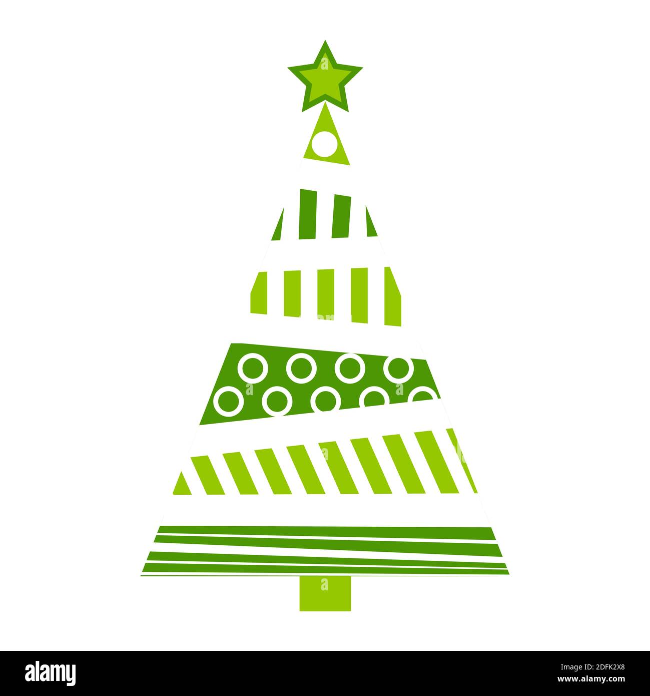 Christmas tree abstract illustration. Green fir tree for xmas made from bars and circles. Simple holiday symbol with geometrical shapes. Vector icon i Stock Vector