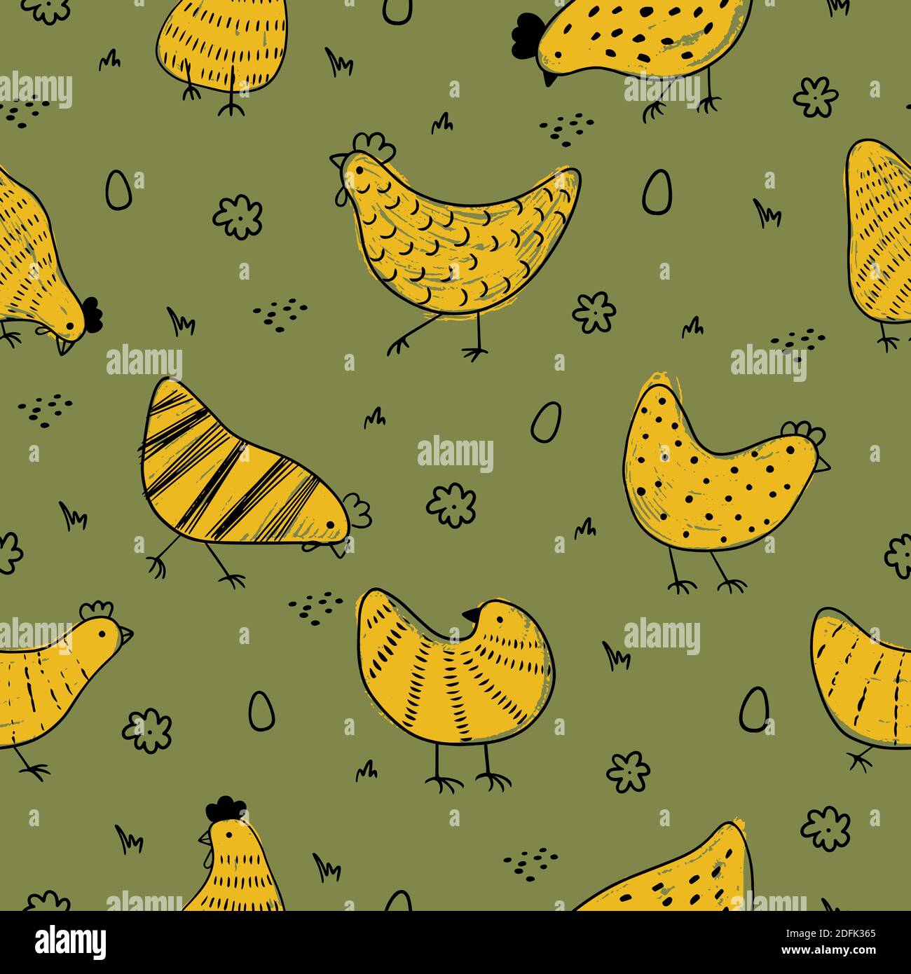 Hand Drawn Poultry Seamless Pattern Vector Chicken Illustrations On Chalk Board Vintage Farm Birds Background Stock Vector Image Art Alamy