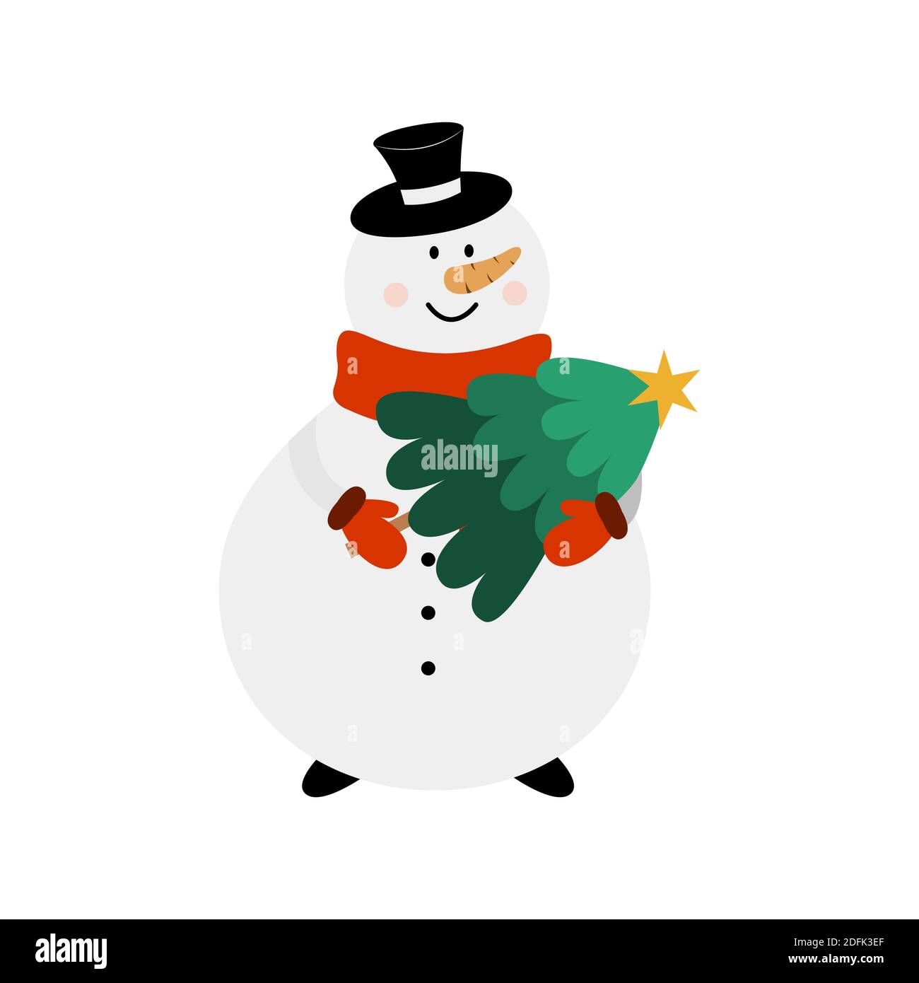 Christmas Snowman character with a tree isolated on a white background ...