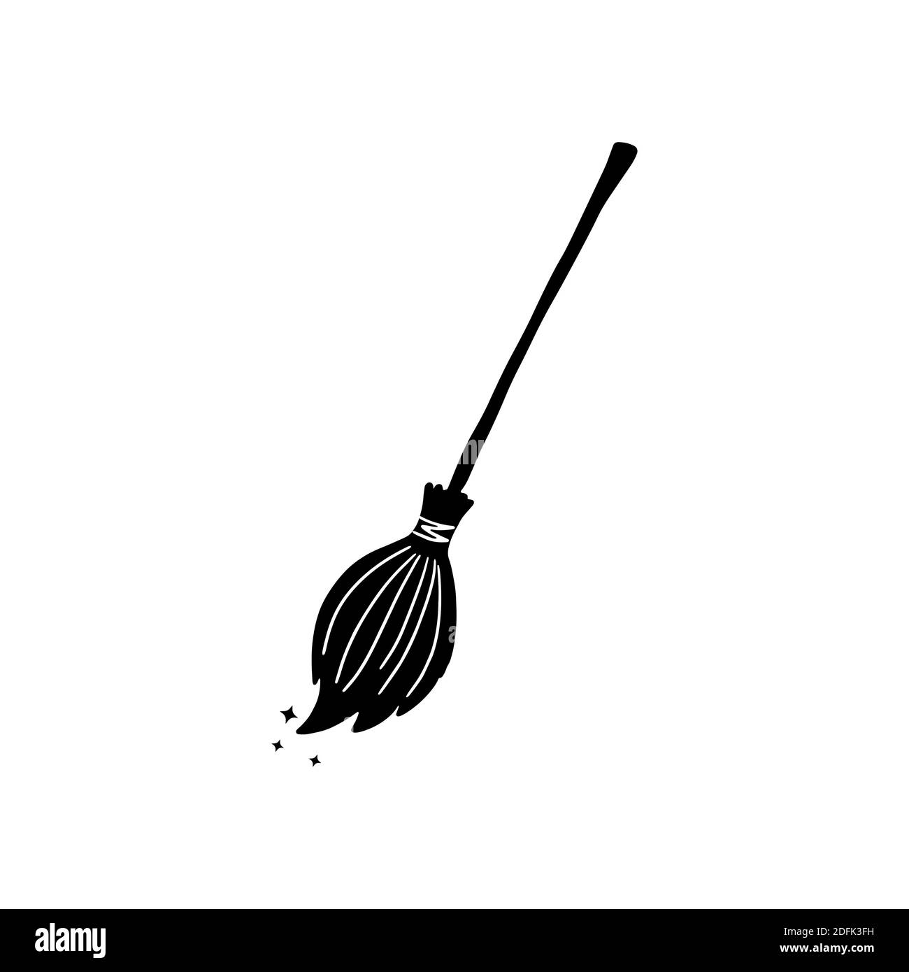 Witch's broom. Handdrawn vector Halloween broom isolated on a white