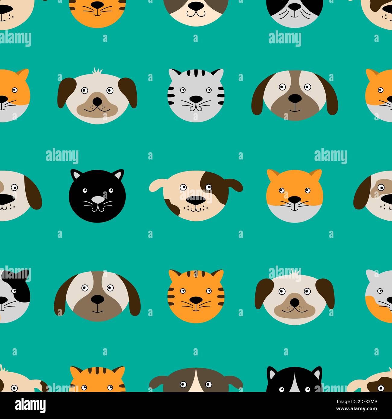 Seamless Pattern With Cute Dog And Cat Faces Vector Illustration With Hand Drawn Animals Can Be Used For Wallpaper Wrapping Textile Stock Vector Image Art Alamy