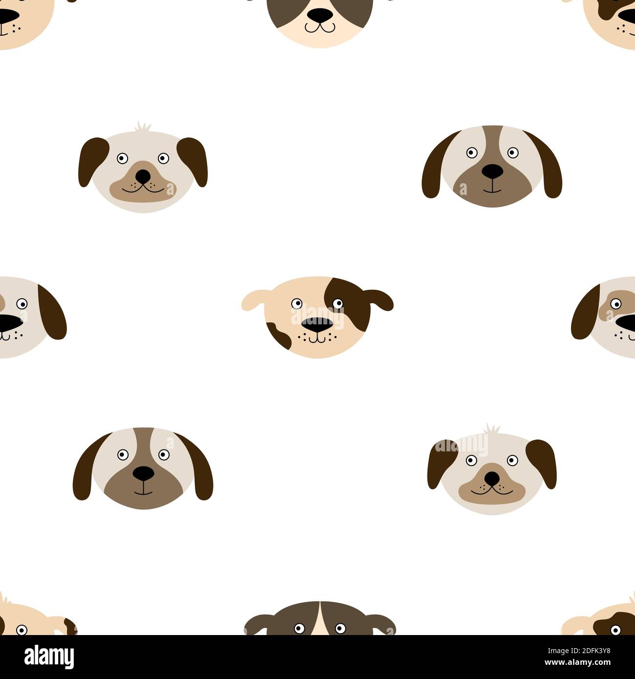 Seamless pattern with cute dog faces. Vector illustration with hand-drawn animals. Can be used for wallpaper, wrapping, textile. Stock Vector