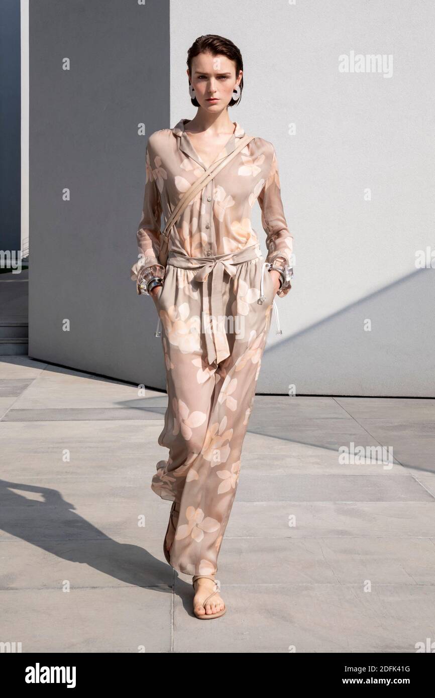 A model walks the runway during the Emporio Armani Ready to Wear  Spring/Summer 2021 fashion