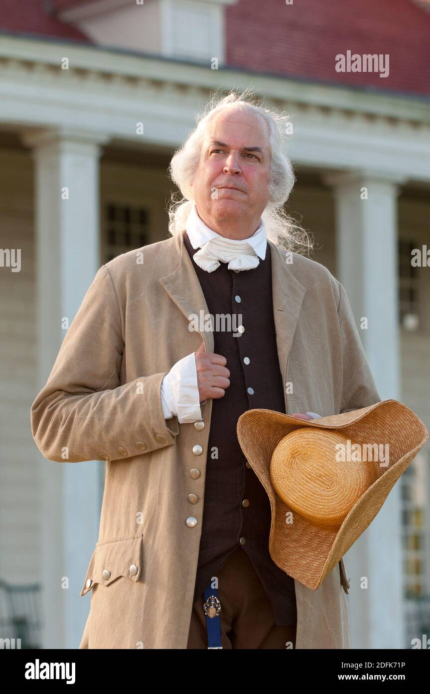 George Washington stands proudly in front of Mount Vernon, VA. Stock Photo