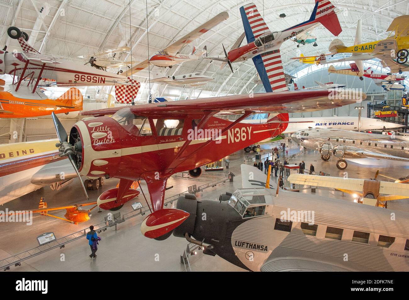 The Monocouple 110 Special hangs from the roof of the Smithsonian's National Air & Space Museum at the Steven F. Udvar-Hazy Center. Stock Photo