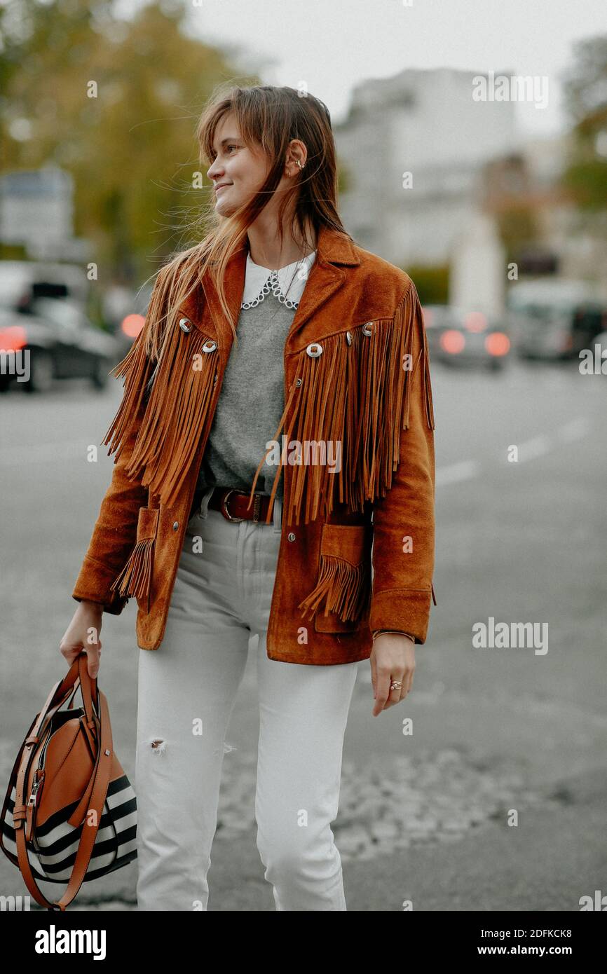 Street style, Eugenie Trochu arriving at Hermes Spring Summer 2021 show,  held at Tennis Club de Paris, Paris, France, on October 2nd, 2020. Photo by  Marie-Paola Bertrand-Hillion/ABACAPRESS.COM Stock Photo - Alamy