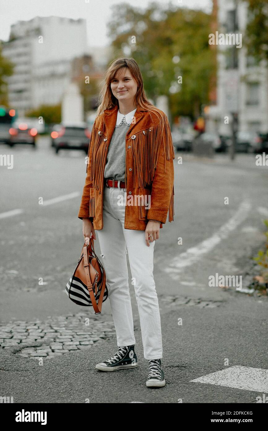 Street style, Eugenie Trochu arriving at Hermes Spring Summer 2021 show,  held at Tennis Club de Paris, Paris, France, on October 2nd, 2020. Photo by  Marie-Paola Bertrand-Hillion/ABACAPRESS.COM Stock Photo - Alamy