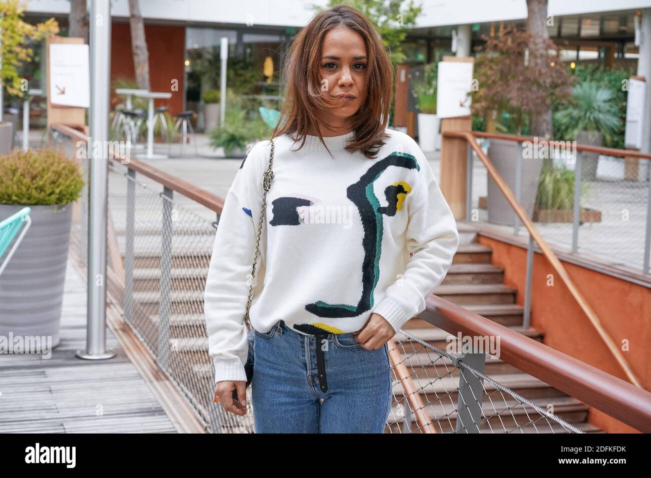 Alice Belaidi attends the French Tennis Open at Roland Garros stadium