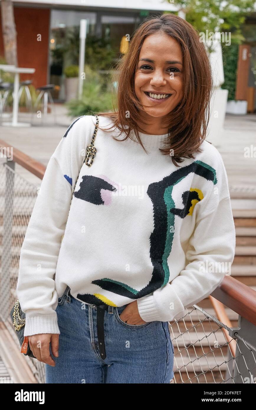 Alice Belaidi attends the French Tennis Open at Roland Garros stadium