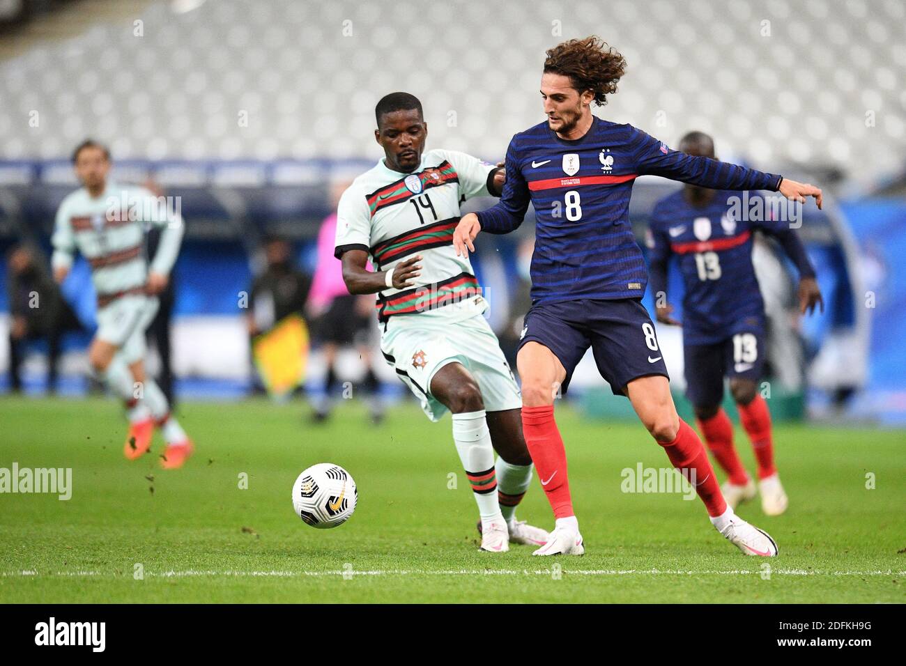 Adrien Rabiot of France and William Carvalho of Portugal in action during the UEFA Nations League group stage match between France and Portugal at Stade de France, on October 11, 2020 in Paris, France. Photo by David Niviere/ABACAPRESS.COM Stock Photo