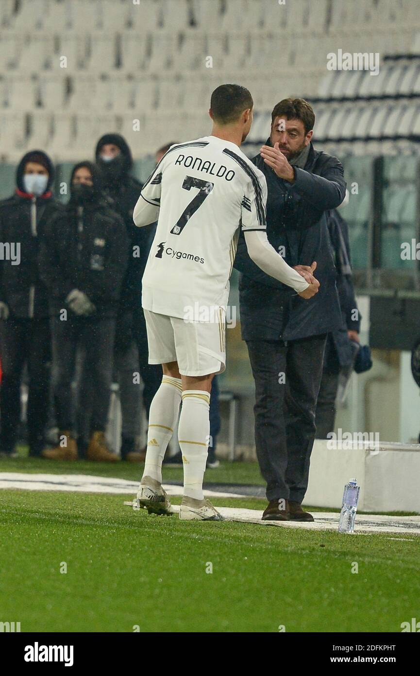 Andrea Agnelli Awards Cristiano Ronaldo For His 750 Career Goal President Of Juventus Fc During The Serie A Match Between Juventus Fc And Fc Torino At Stock Photo Alamy