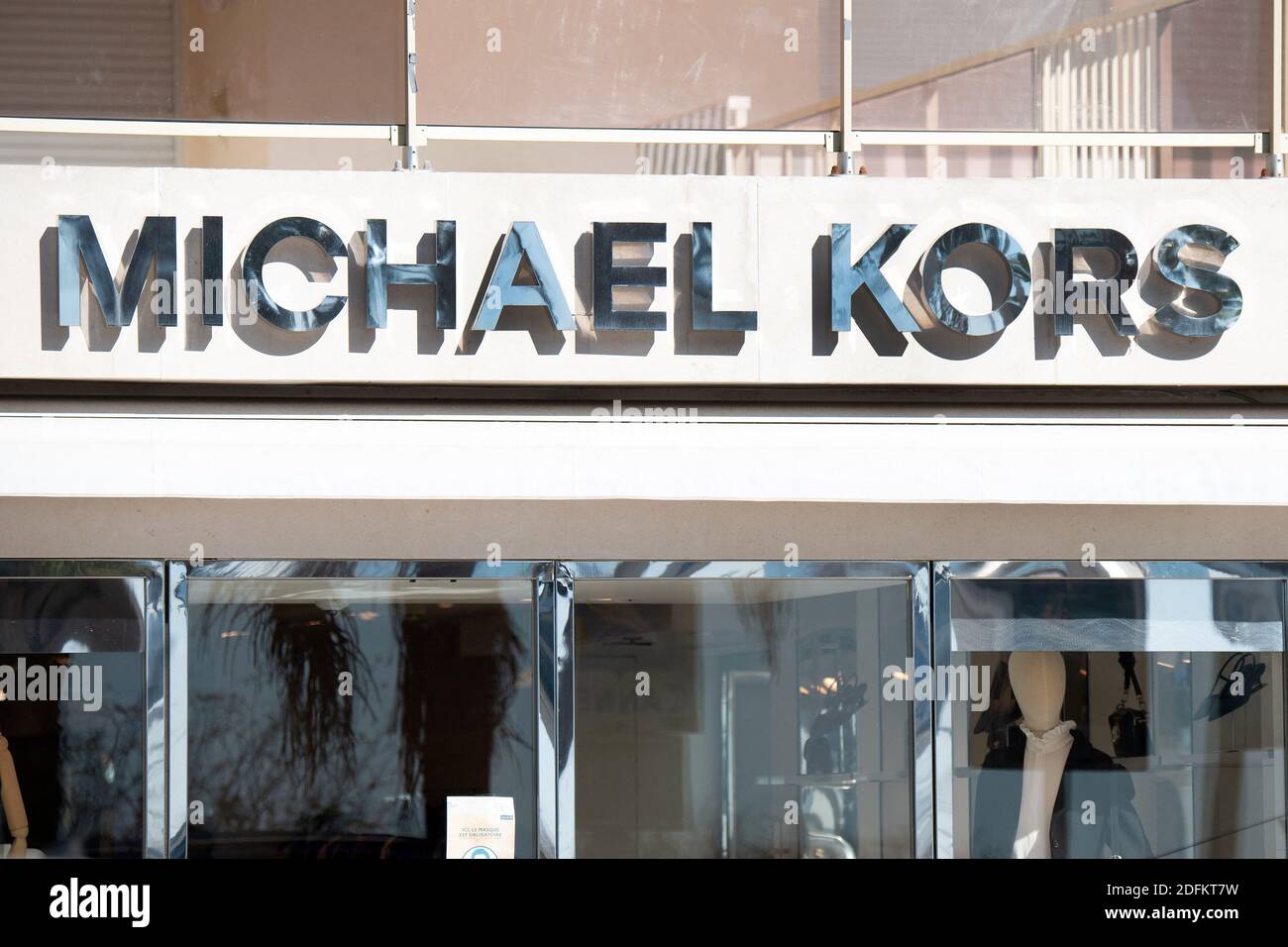 A shop sign of MICHAEL KORS, on October 13, 2020 in Cannes, France. Photo by David Niviere