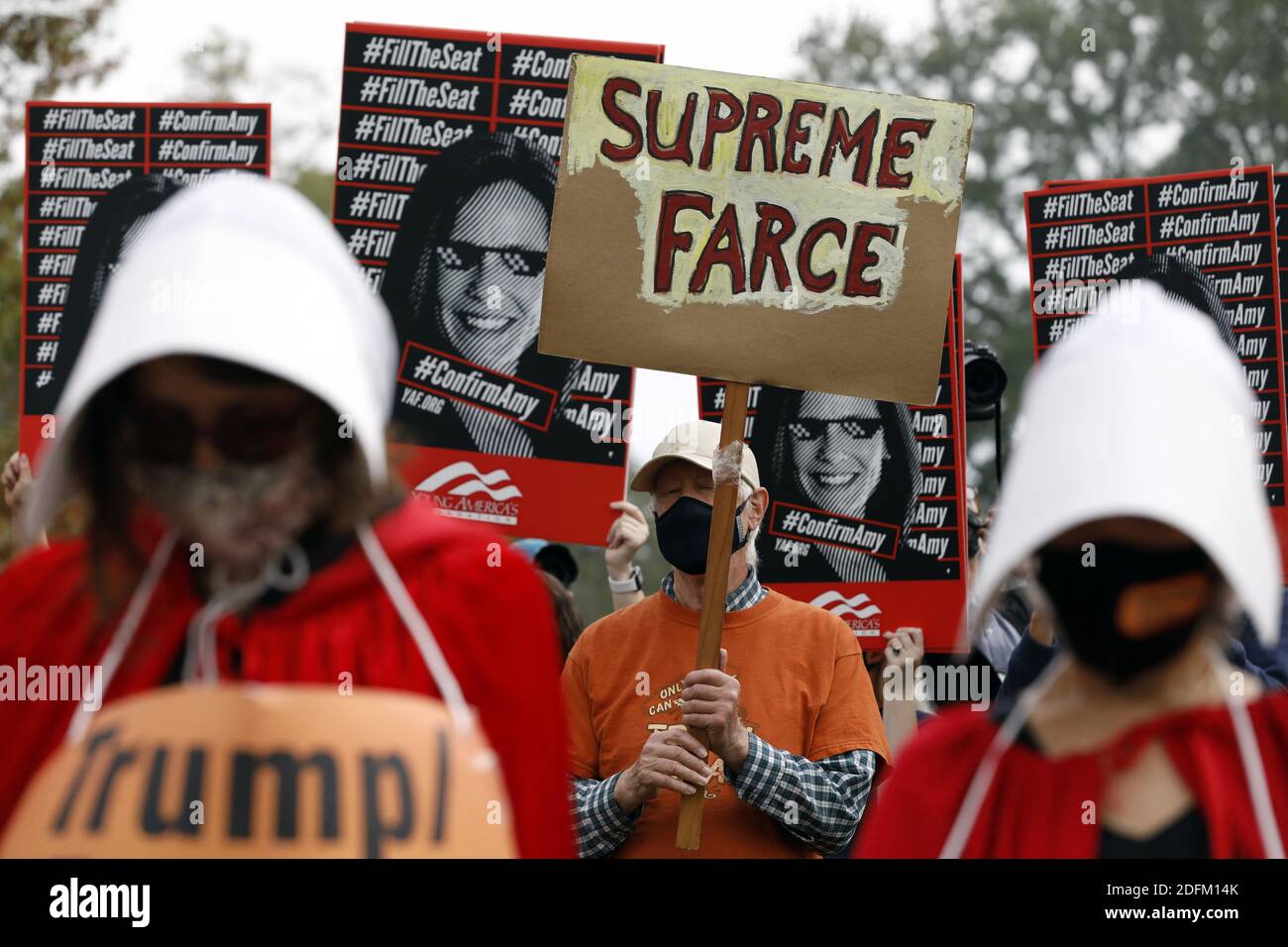 Protesters and supporters U.S. Supreme Court nominee Judge Amy Coney Barrett rally during a Senate Judiciary Committee meeting on Capitol Hill in Washington on October 22, 2020. Photo by Yuri Gripas/ABACAPRESS.COM Stock Photo