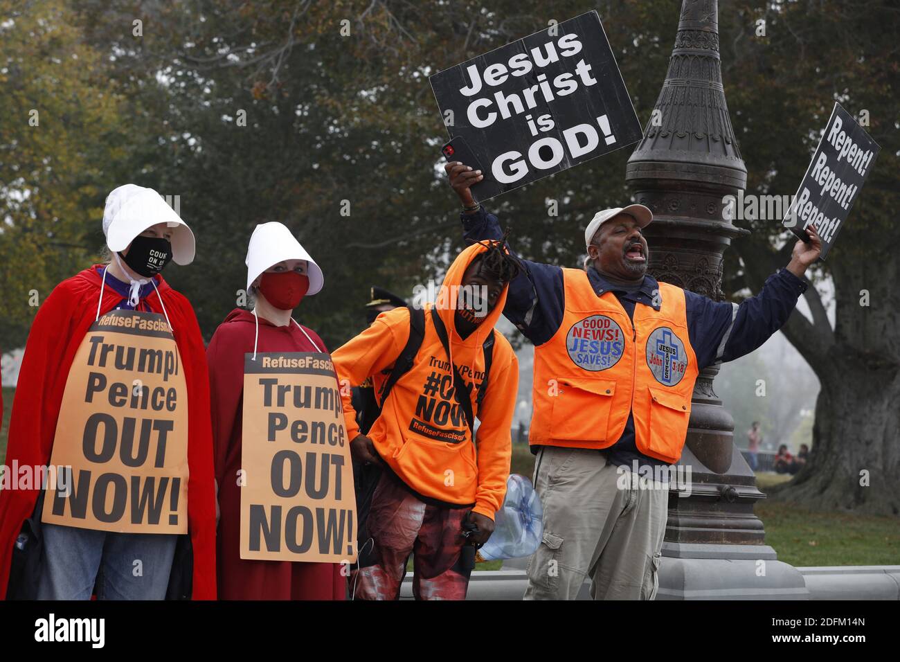 Protesters and supporters U.S. Supreme Court nominee Judge Amy Coney Barrett rally during a Senate Judiciary Committee meeting on Capitol Hill in Washington on October 22, 2020. Photo by Yuri Gripas/ABACAPRESS.COM Stock Photo