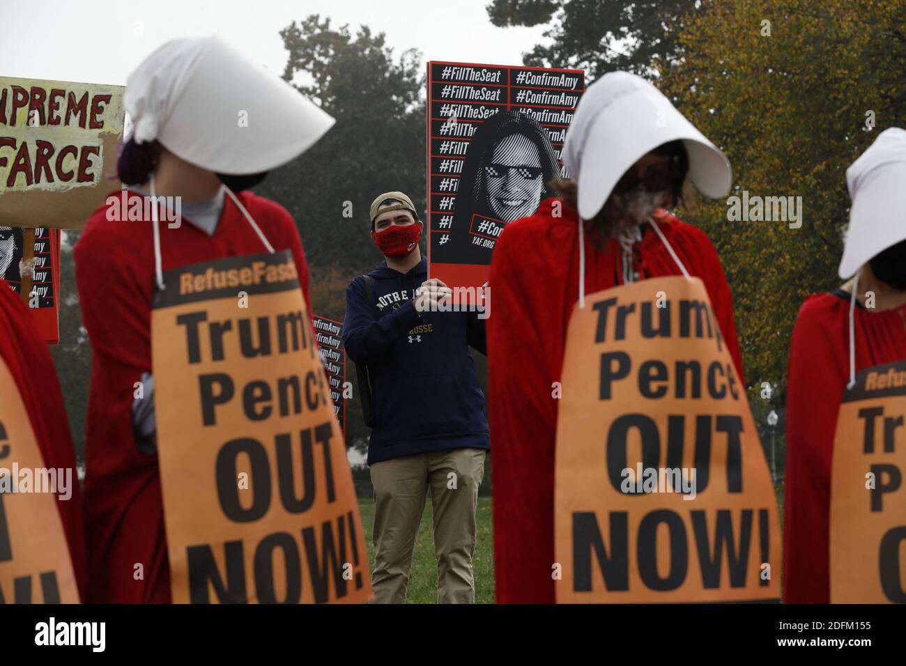 Protesters and supporters U.S. Supreme Court nominee Judge Amy Coney Barrett rally during a Senate Judiciary Committee meeting on Capitol Hill in Washington on October 22, 2020. Photo by Yuri Gripas/ABACAPRESS.COM Stock Photo