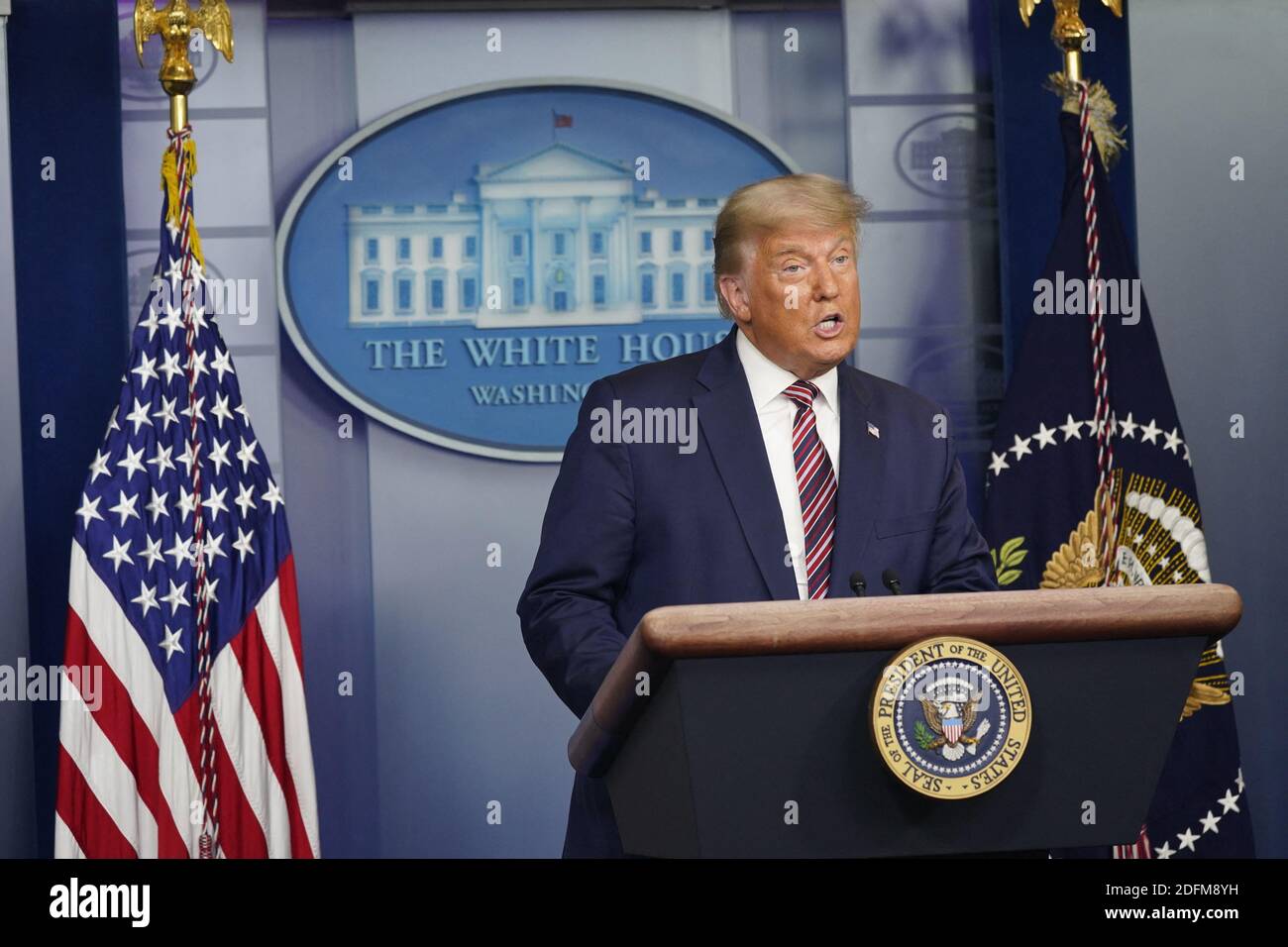 United States President Donald Trump holds a briefing in the Brady ...