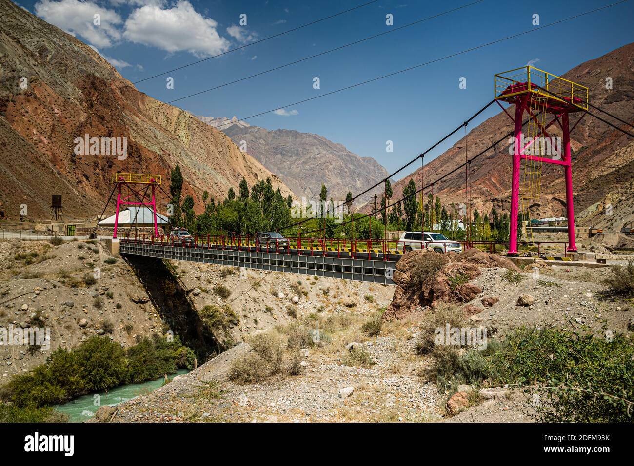 The Silk Road leads over the bridge at Zeravshan II, Tajikistan Stock Photo