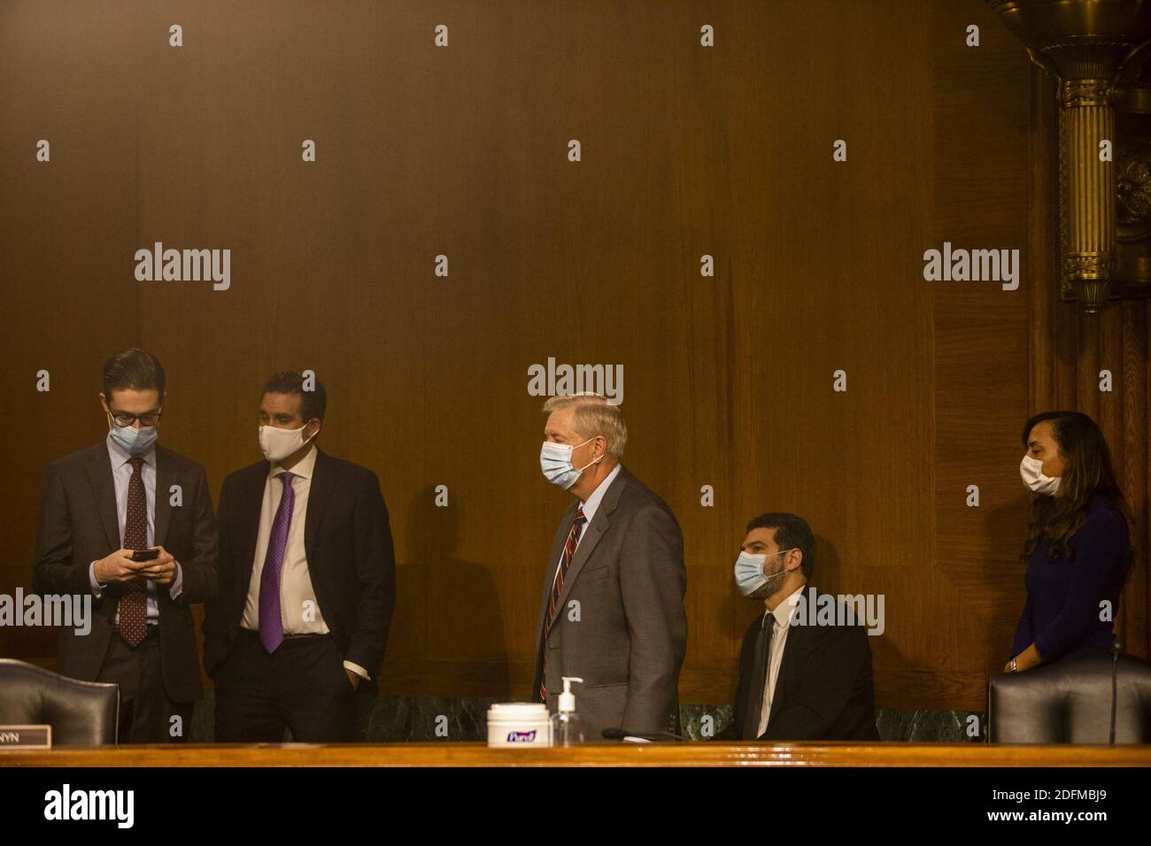 Washington, DC - November 10, 2020: U.S. Senator Lindsey Graham, Chairman of the oversight committee, walks into the Crossfire Hurricane hearing where theyâÂ€Â™ll interview former FBI Deputy Director Andrew McCabe remotely. Photo by Jason Andrew/Pool/ABACAPRESS.COM Stock Photo