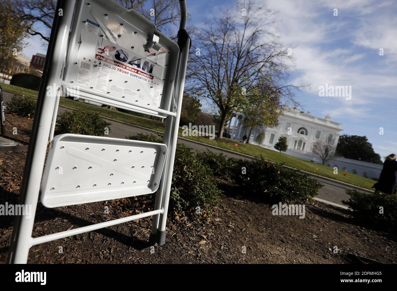 A step ladder of One American Network TV station is seen on the White