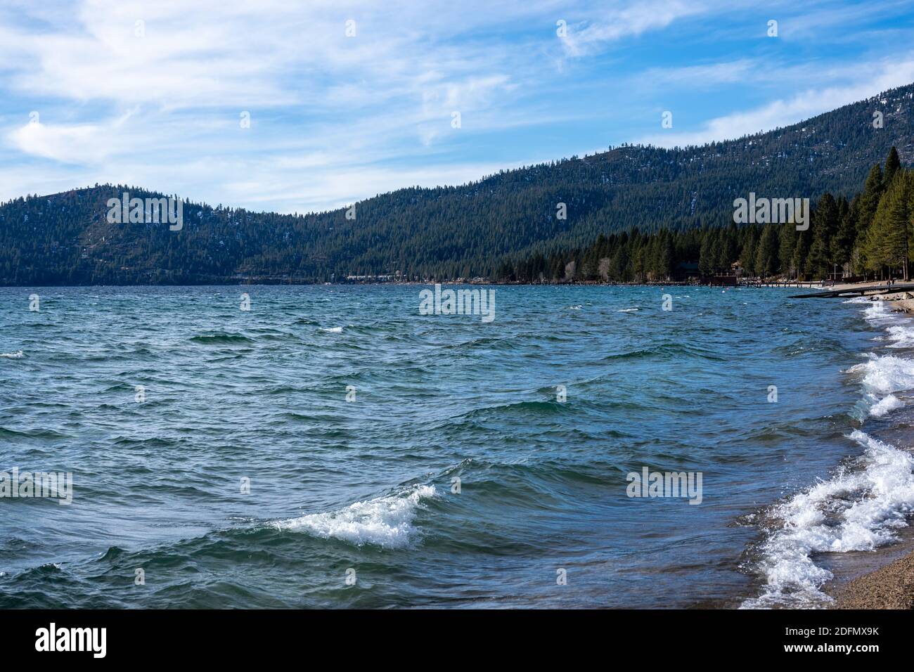 Lake Tahoe shoreline during the winter Stock Photo