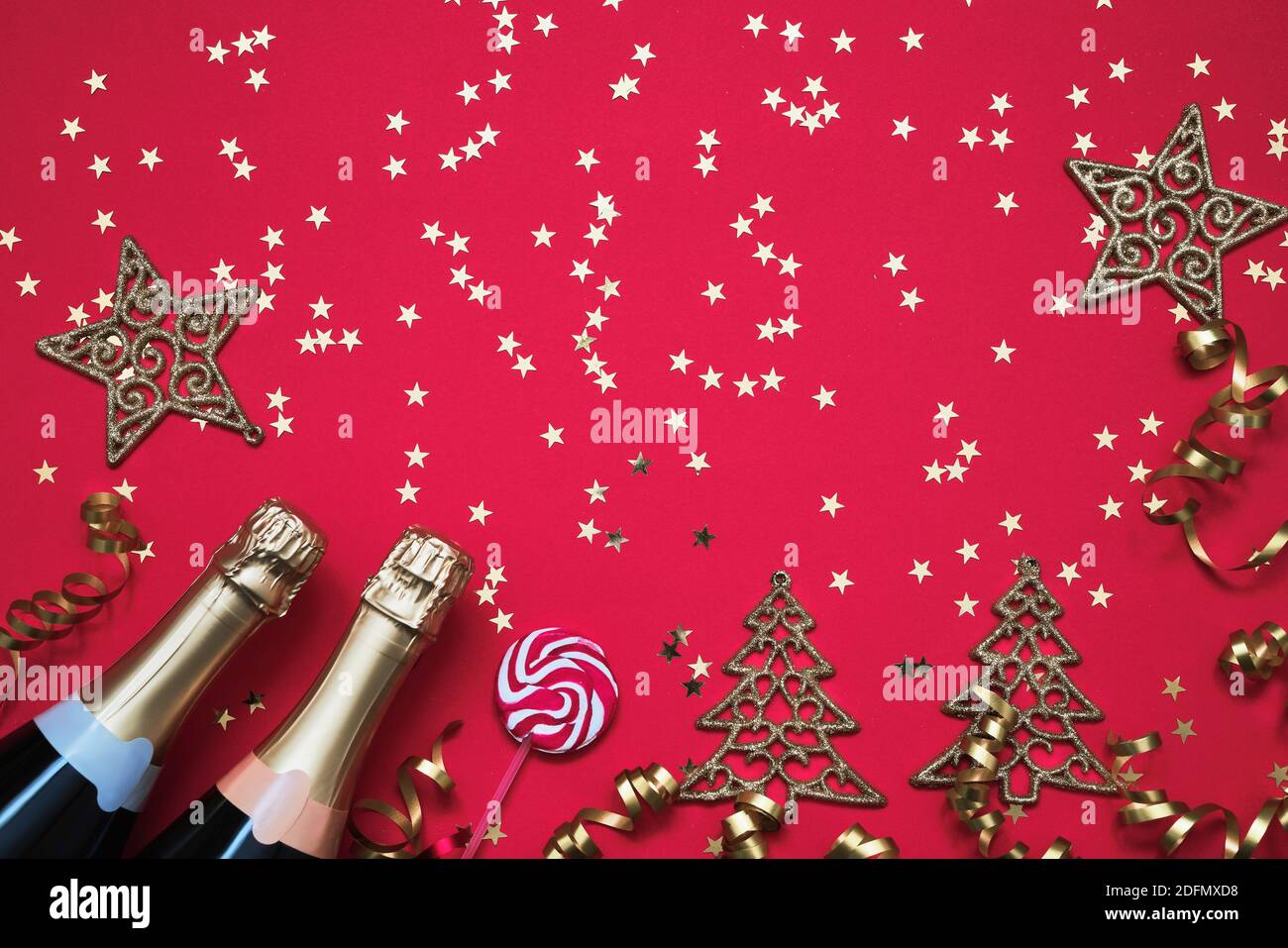 Dark Red Streamers Christmas Background Stock Photo by