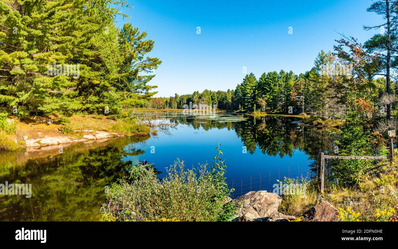 Hawk Lake Log Chute Algonquin Highlands Haliburton County Ontario Canada in summer Stock Photo