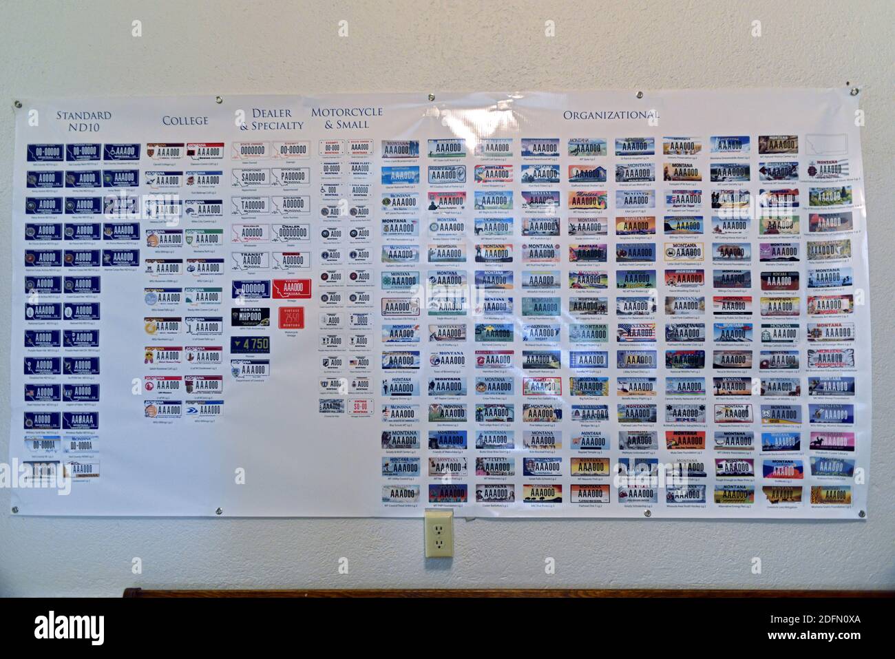 Anaconda, Montana, USA - August 16, 2012: License plate templates displayed on the wall in the Deer Lodge County Courthouse Stock Photo