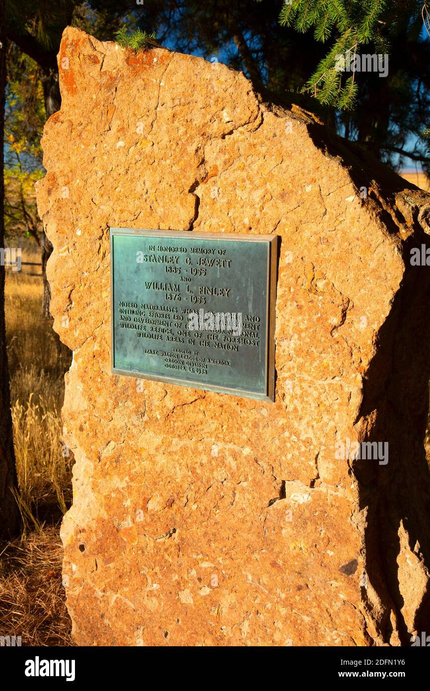 Memorial plaque at Visitor Center, Malheur National Wildlife Refuge, Oregon Stock Photo