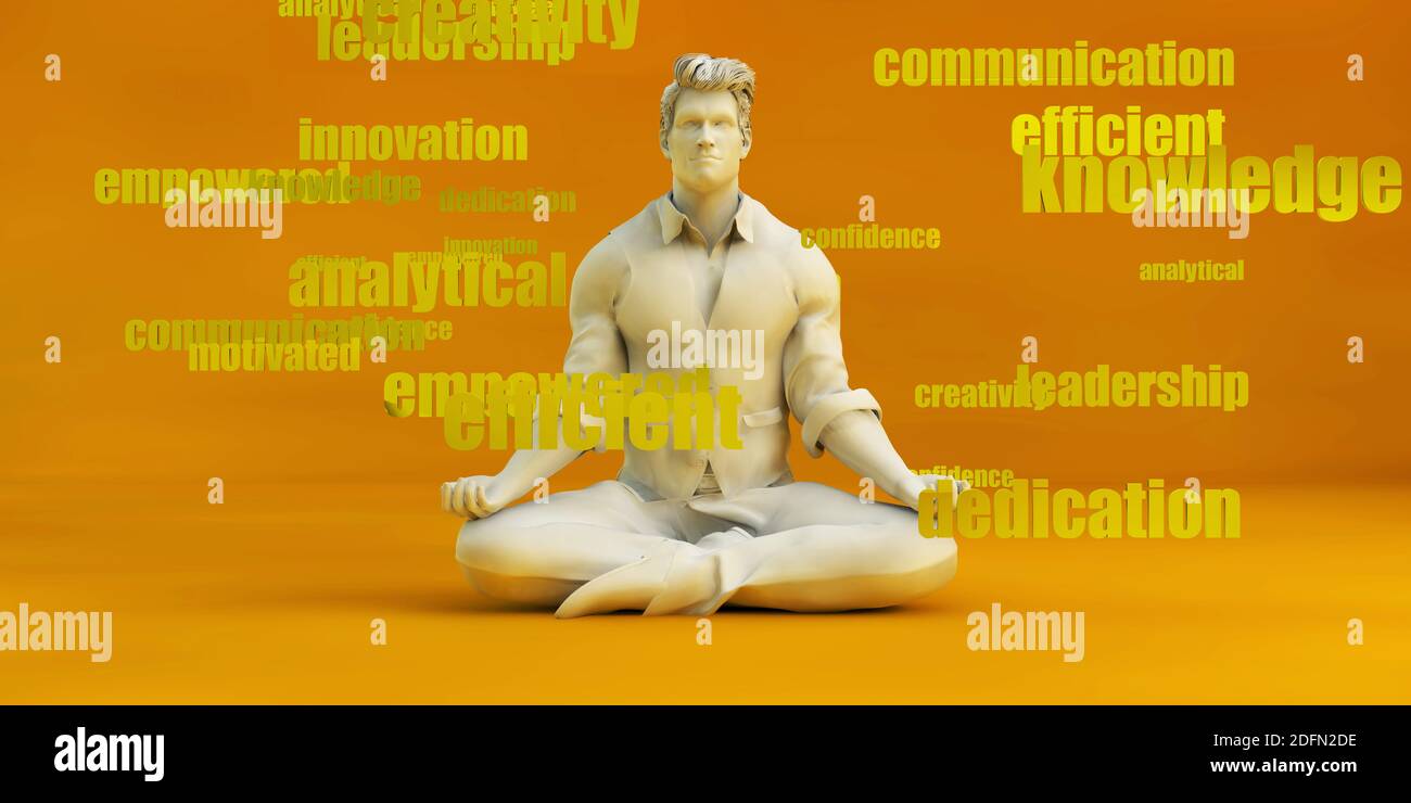 Business Skills with Man Meditating as a Concept Stock Photo