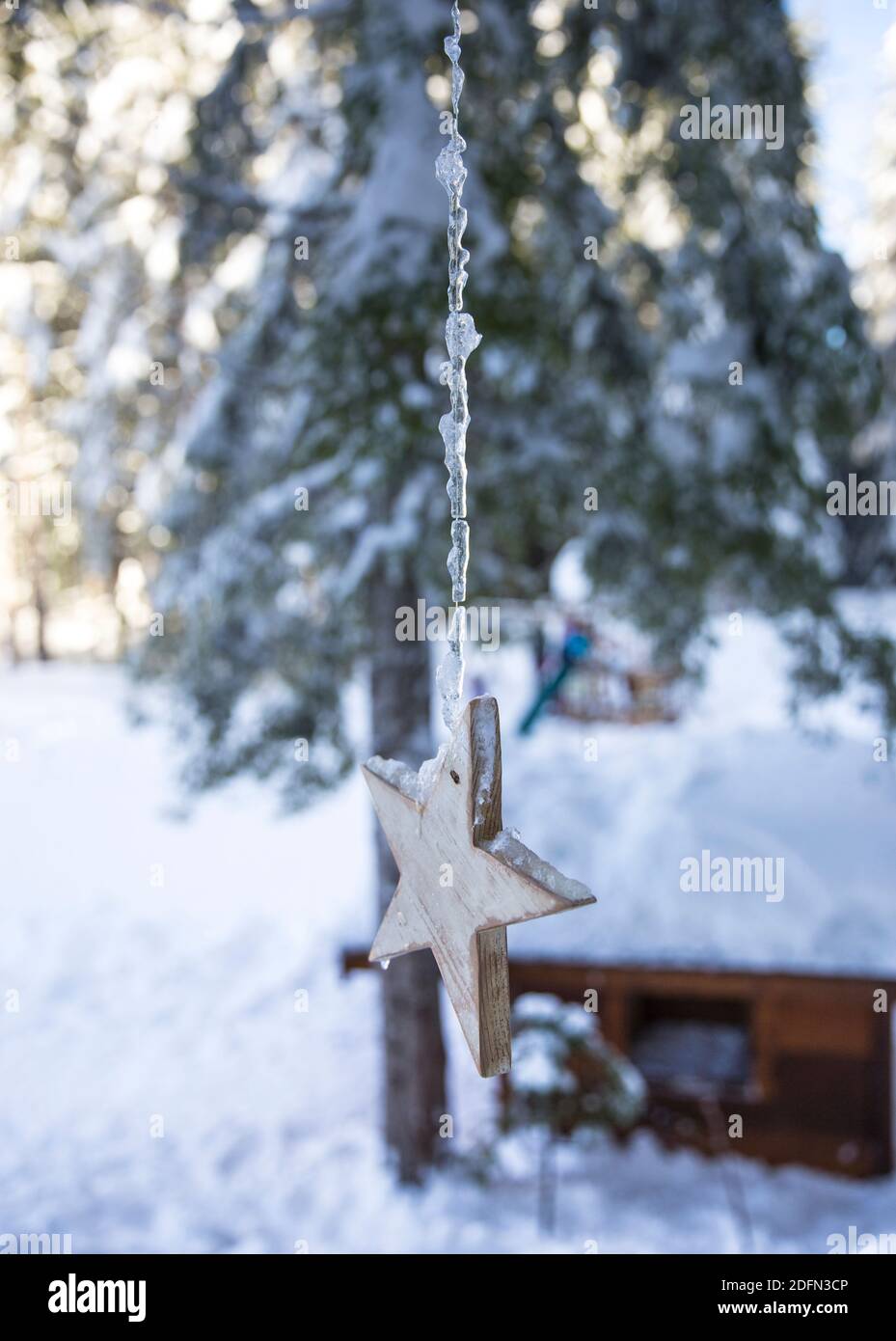 Christmas star against snowy background Stock Photo - Alamy