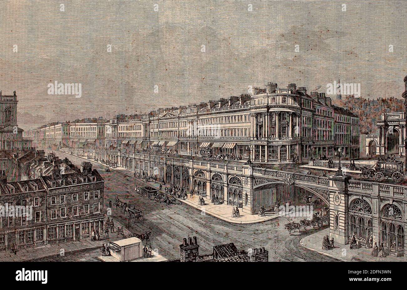 View of the proposed high-level road or viaduct from St. Sepulchre's Church to Hatton Garden - Looking West - By F Marrable, in the Exhibition of the Royal Academy Stock Photo