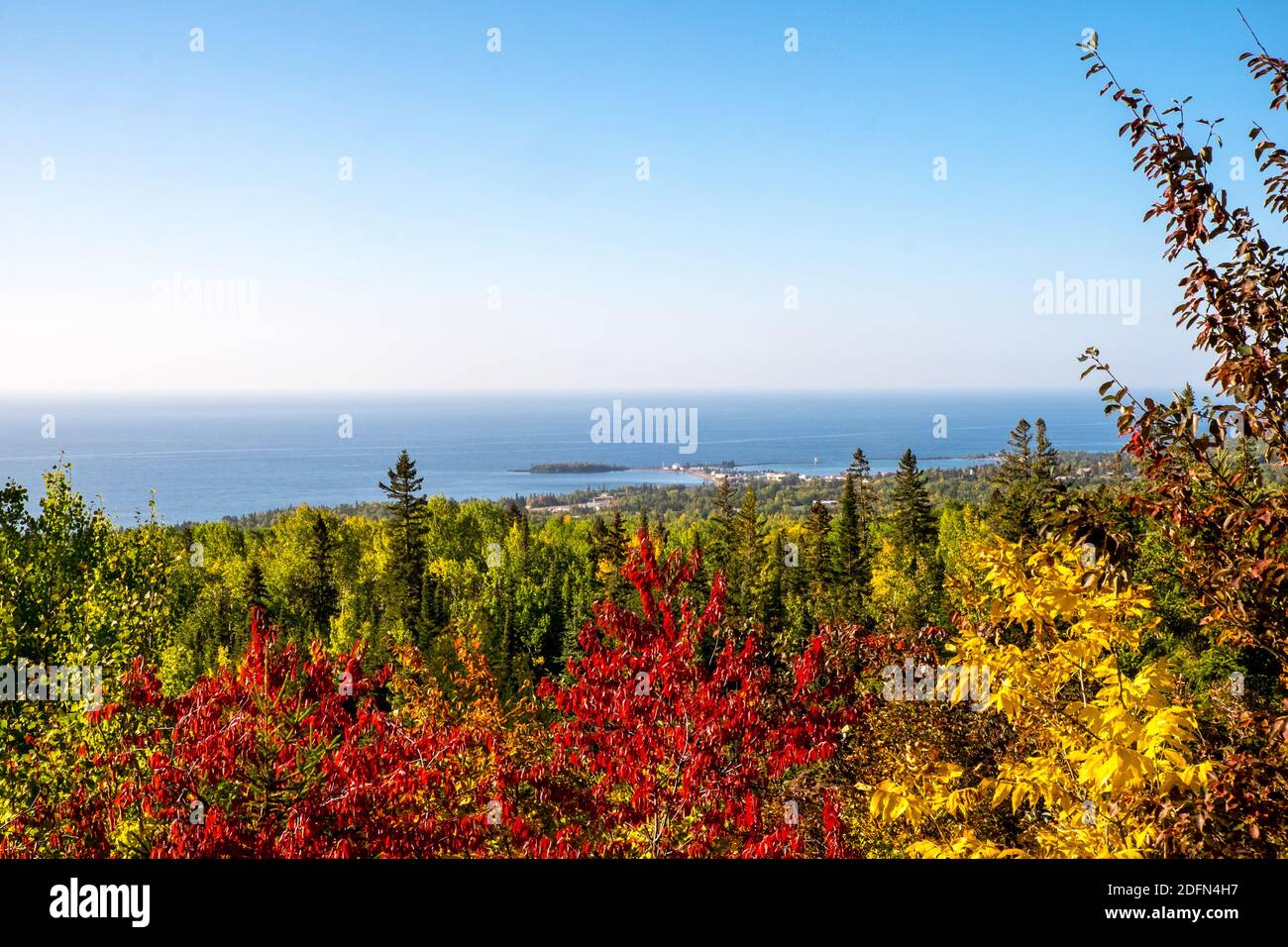 View over Lake Superior from Pincushion Mountain, Grand Marais, Minnesota, USA Stock Photo