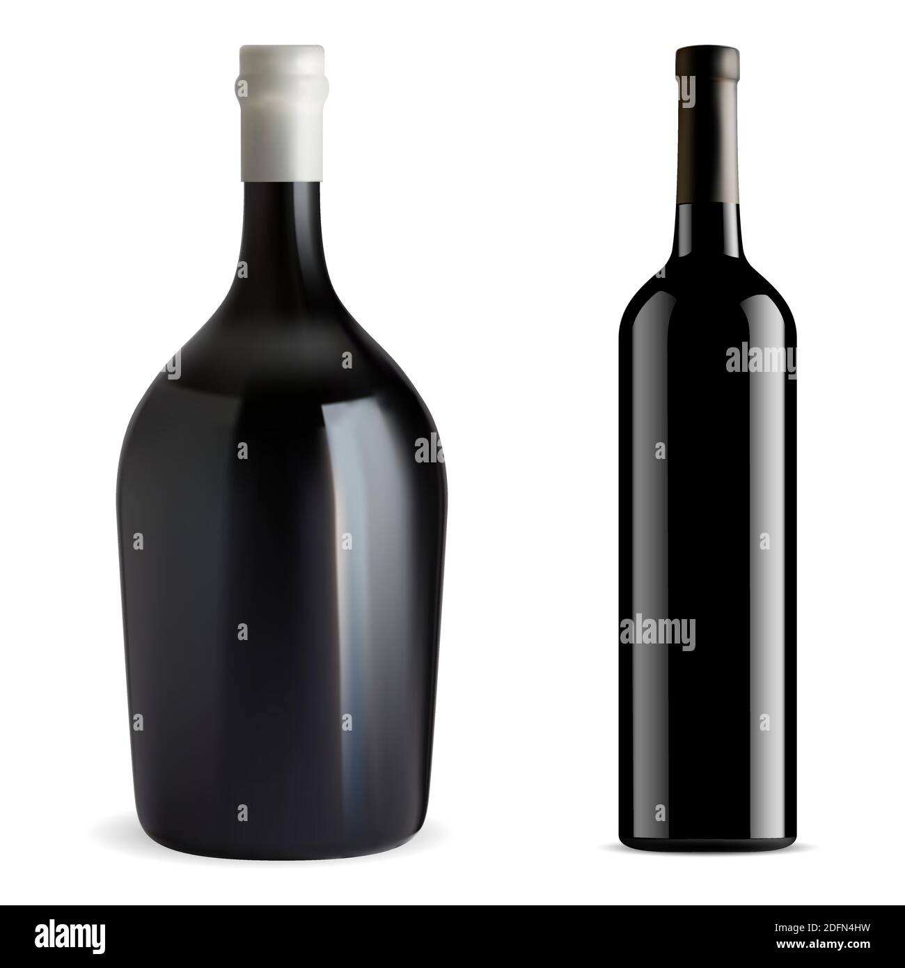 Red wine bottle isolated. Glass vector blank. Champagne or chardonnay wine mockup. Cabernet, merlot, bordeaux beverage template. Pinot noir drink eleg Stock Vector