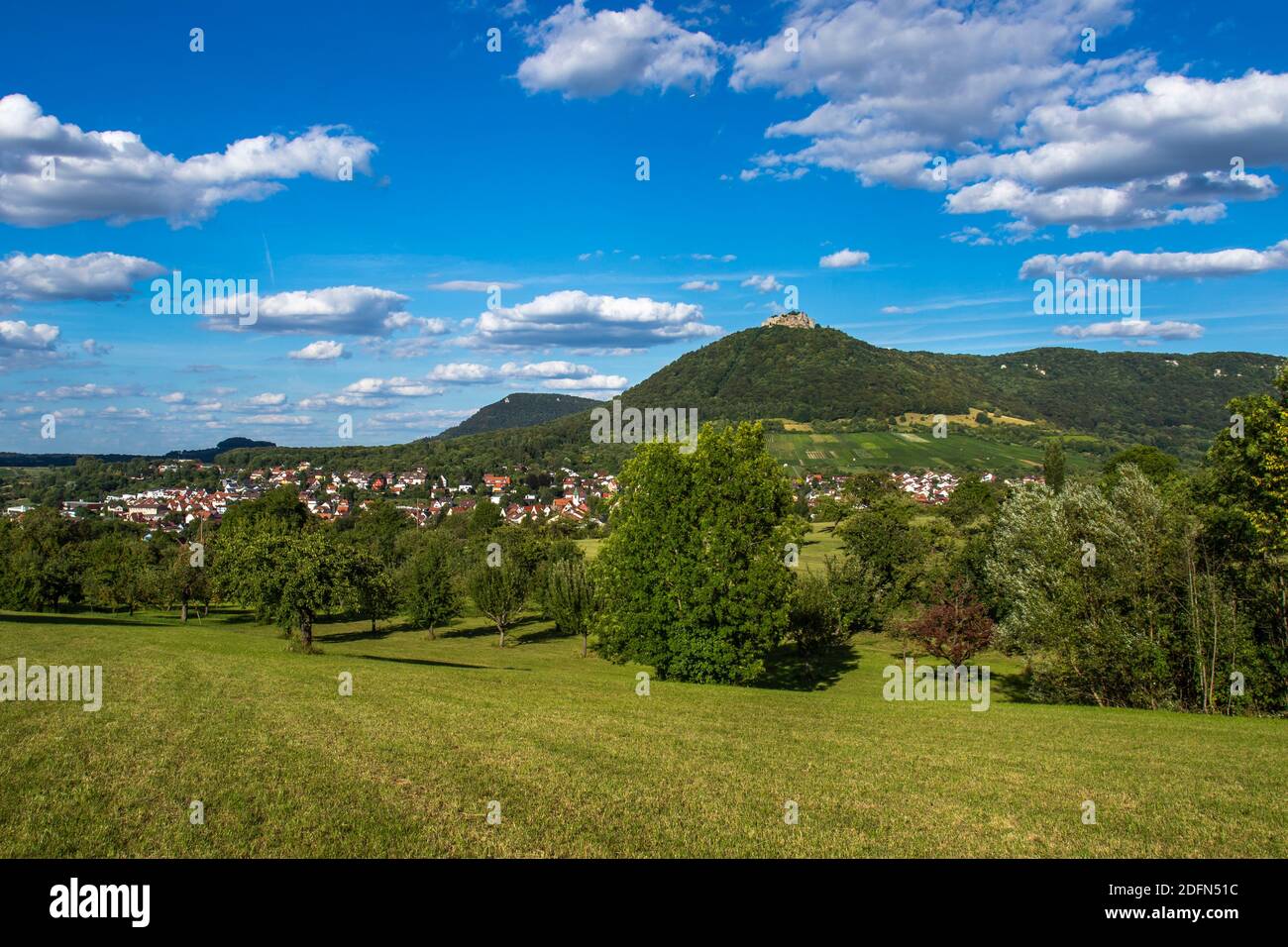 Stadt Neuffen mit Burg  Hohenneuffen, Schwäbische Alb, Deutschland Stock Photo