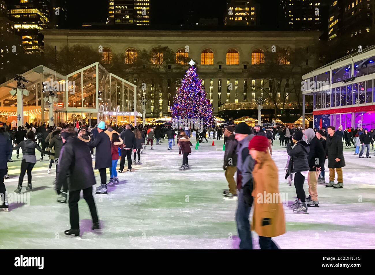 Bryant Park ice skating rink and the Bryant Park Christmas Tree