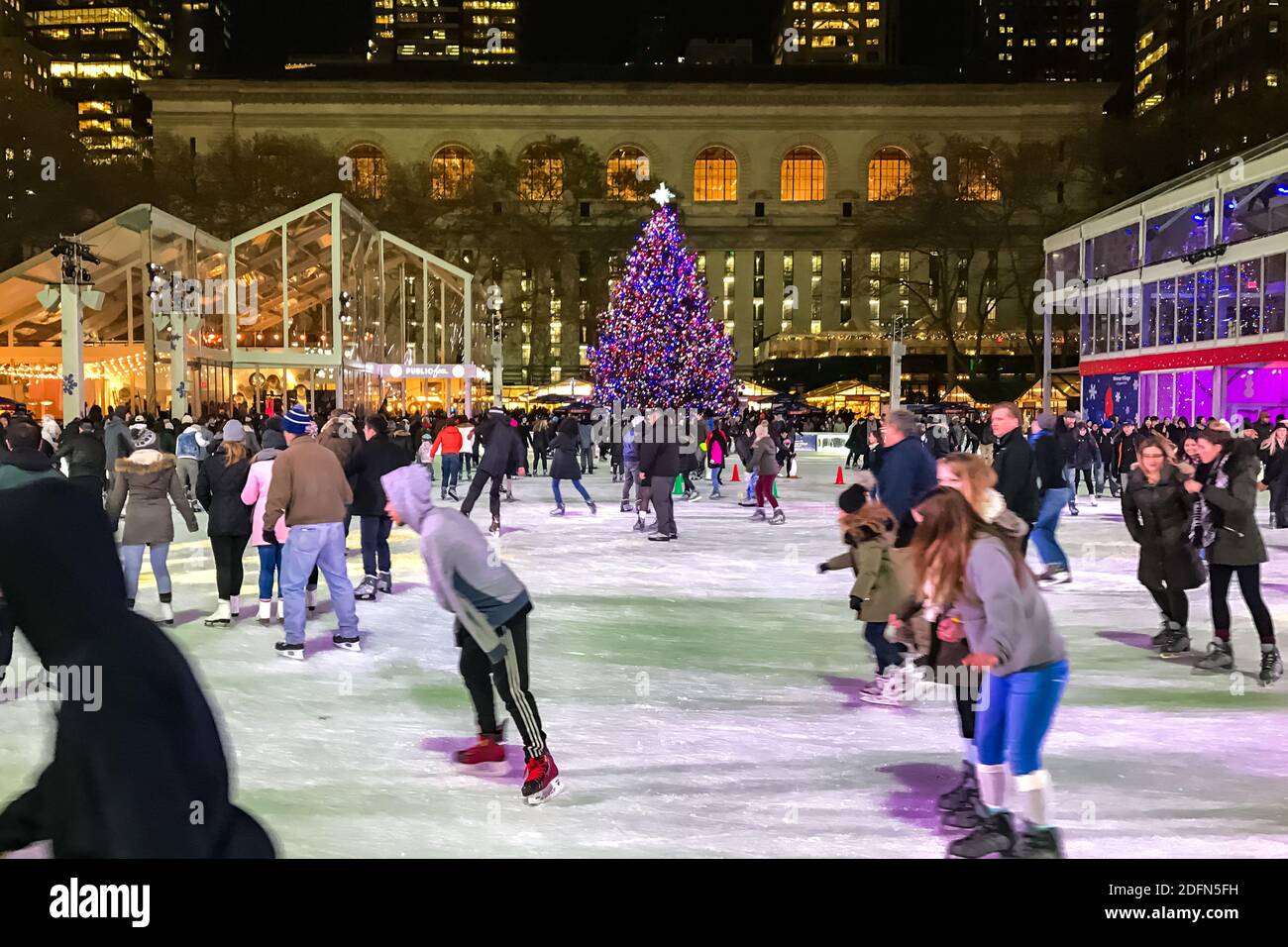 Bryant Park ice skating rink and the Bryant Park Christmas Tree