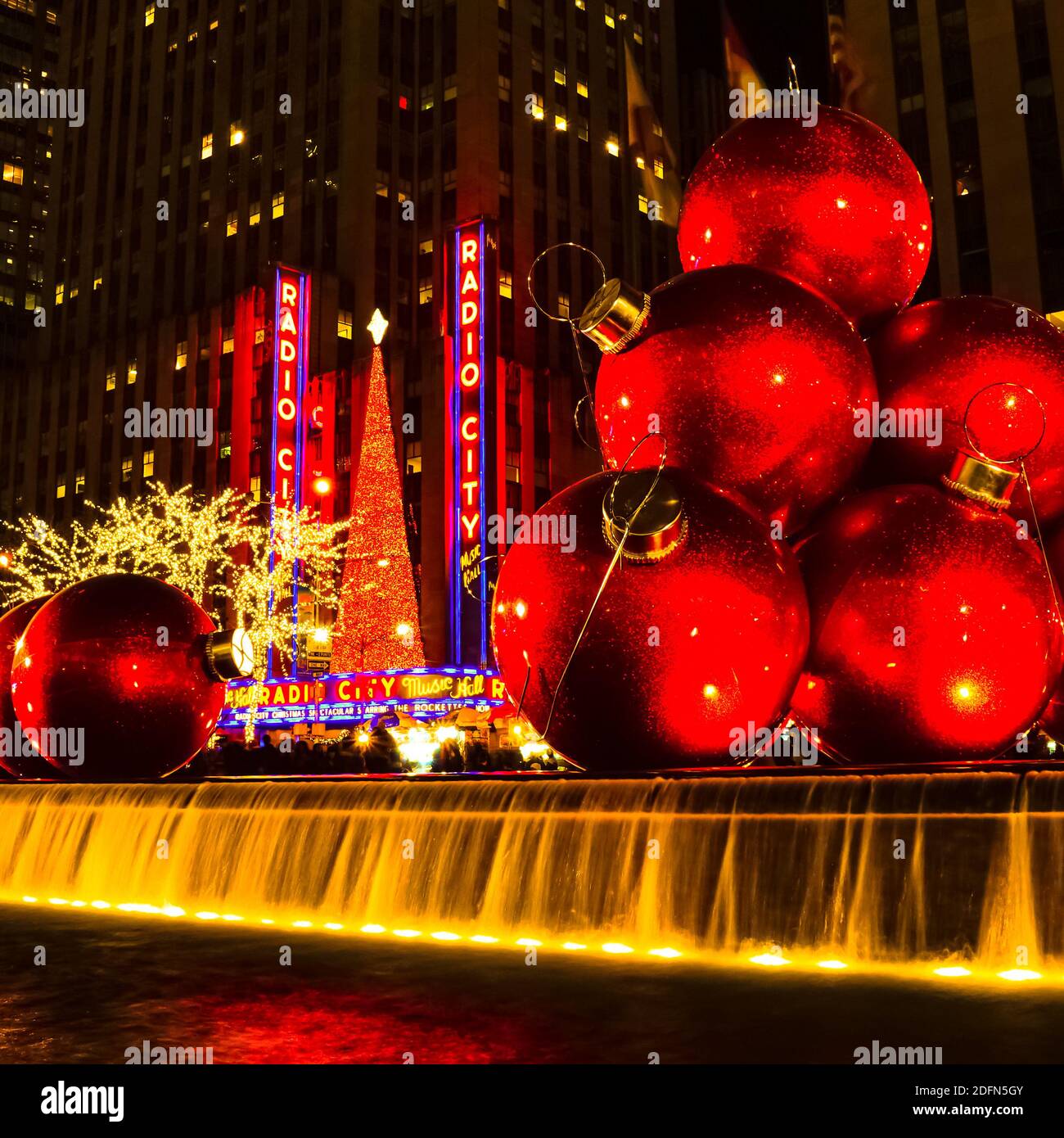 Christmas Holiday decorations in New York City with Radio City Music