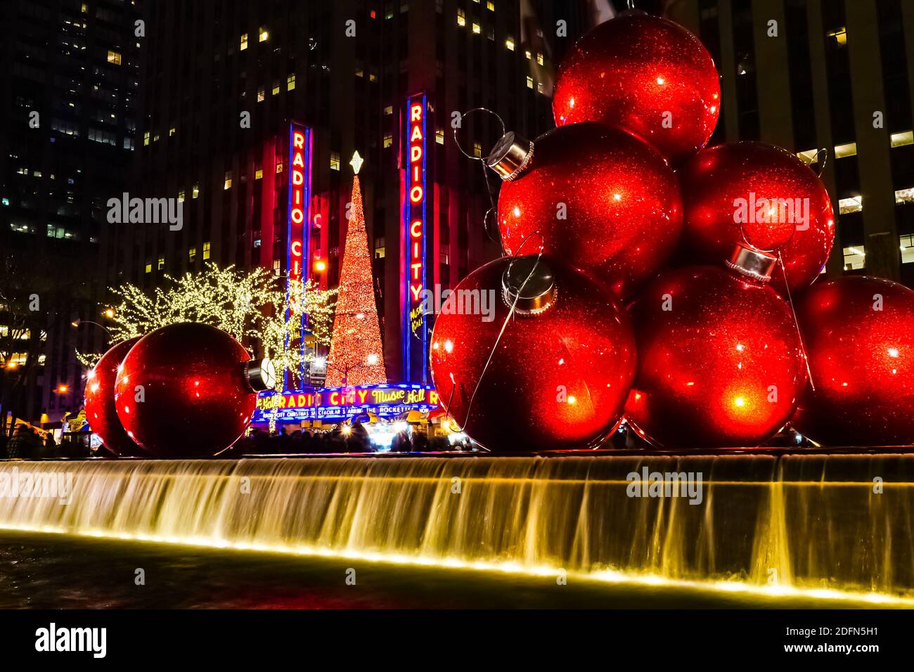 Christmas Holiday decorations in New York City with Radio City Music