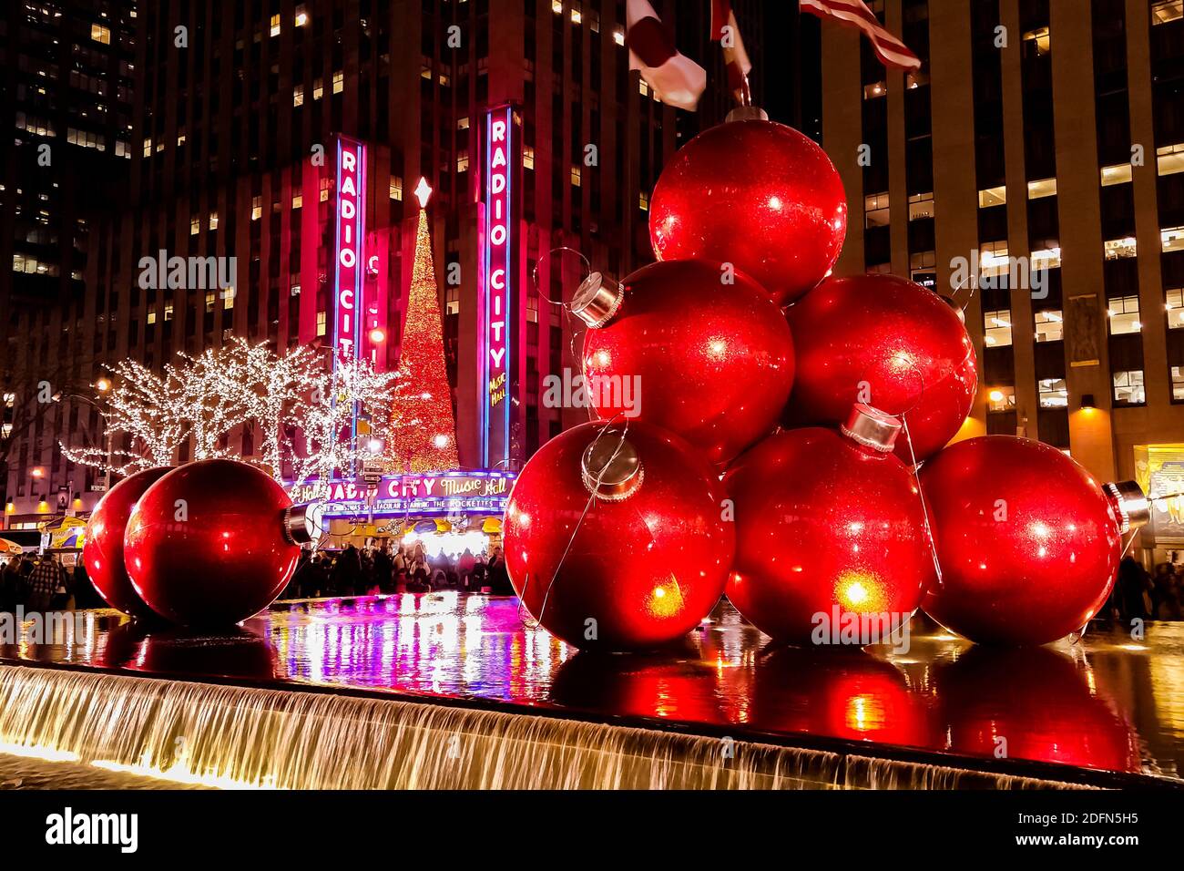 Christmas Holiday decorations in New York City with Radio City Music