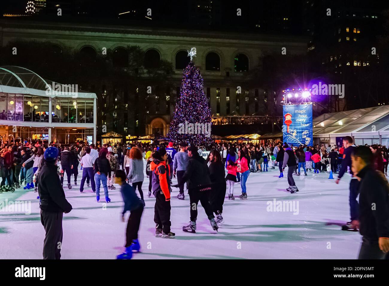 Bryant Park ice skating rink and the Bryant Park Christmas Tree
