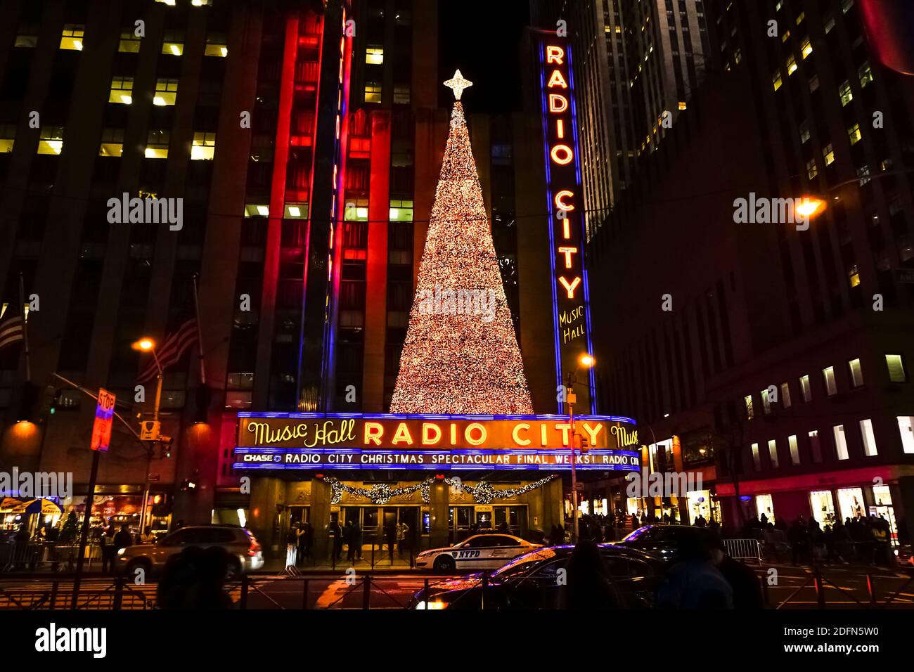 Christmas Holiday decorations in New York City with Radio City Music