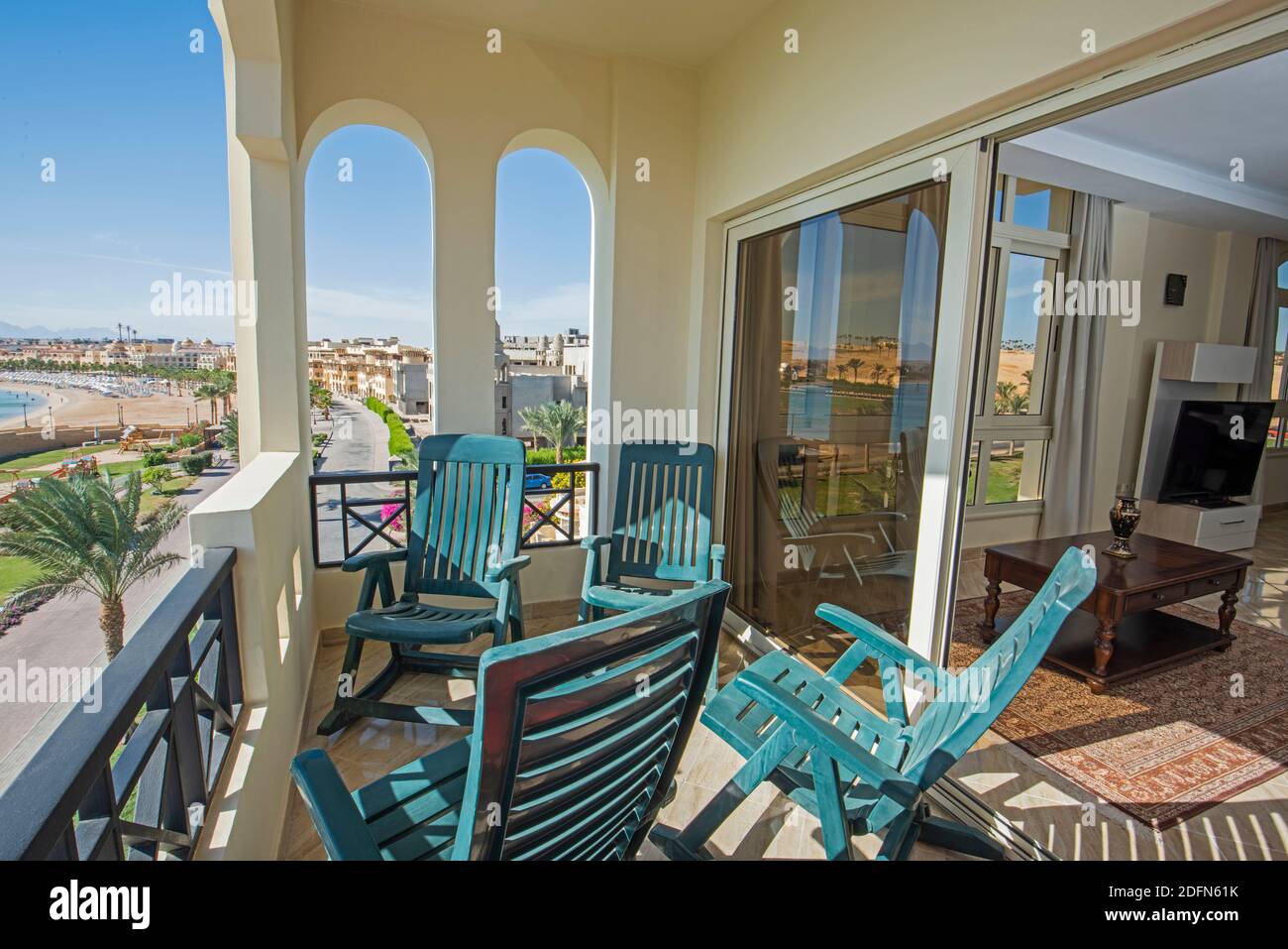 Terrace patio of a luxury apartment in tropical resort with furniture ... - Luxury Patio Apartments With View