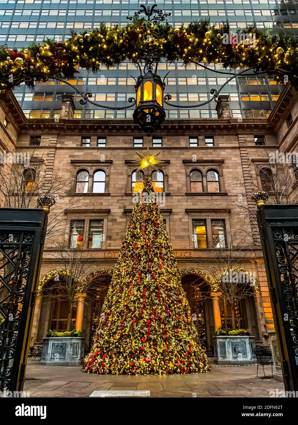 Christmas Tree in front of Lotte New York Palace hotel in New York City