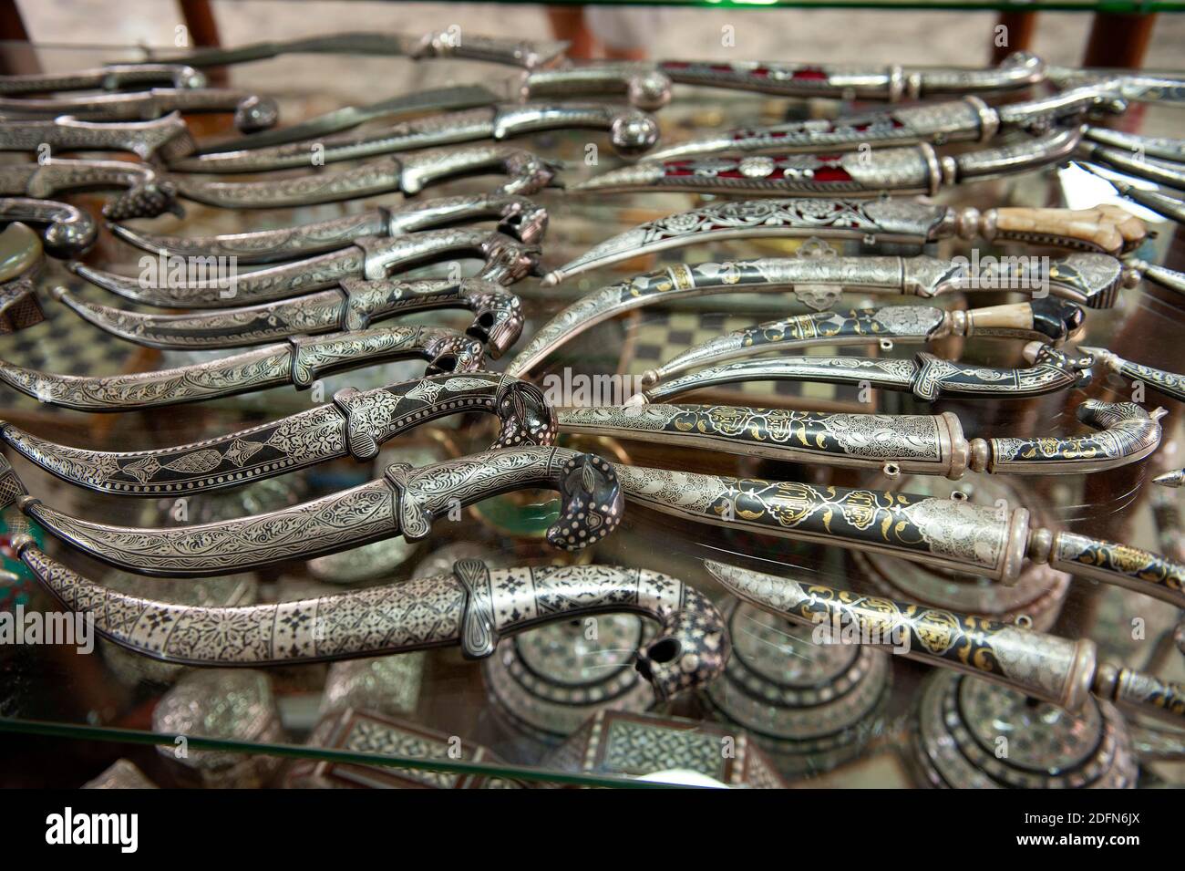 Souvenirs, daggers with decorative sheath made of silver, Jordan Stock Photo