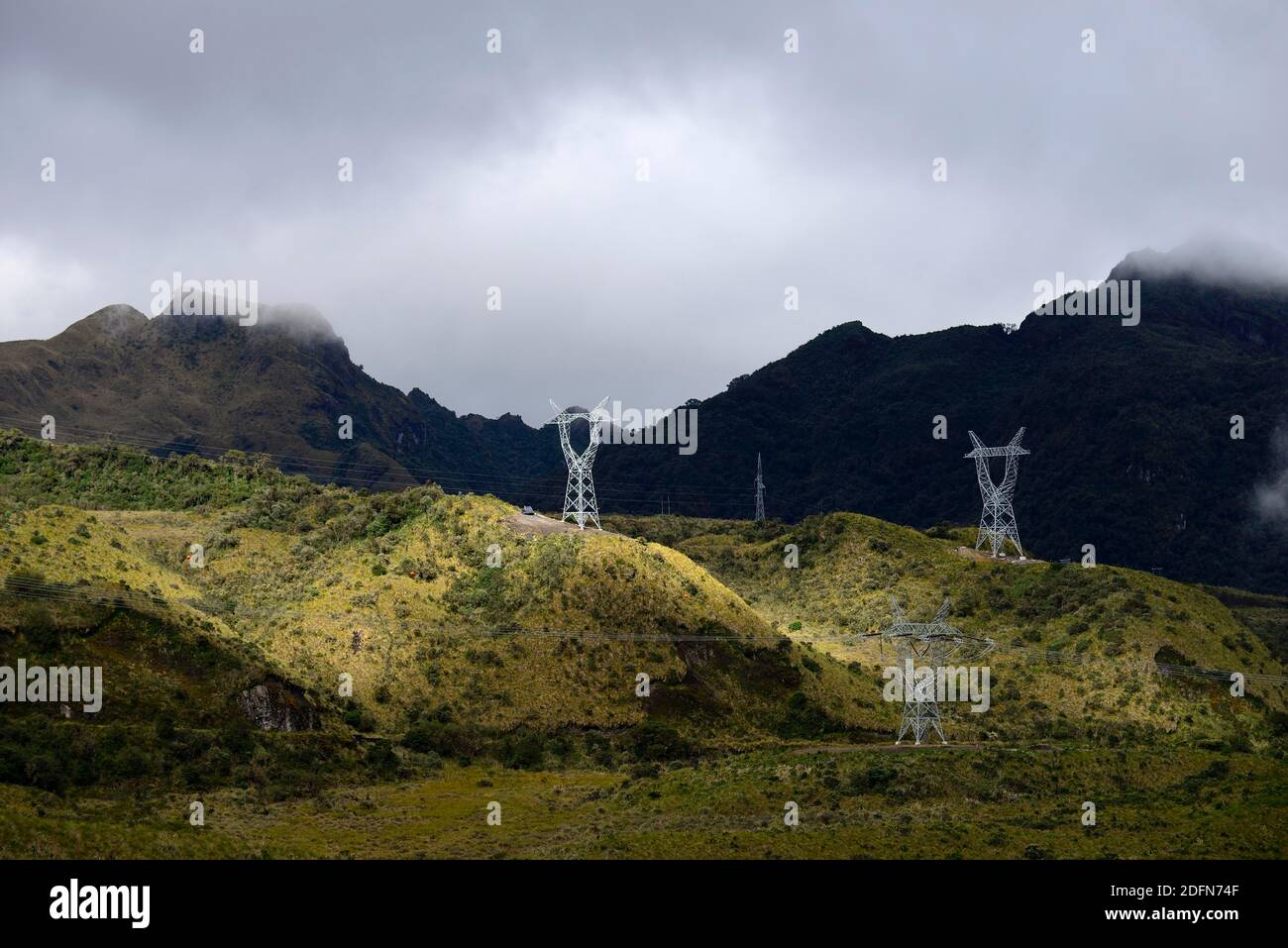 High voltage power line, near Otavalo, Imbabura Province, Ecuador Stock