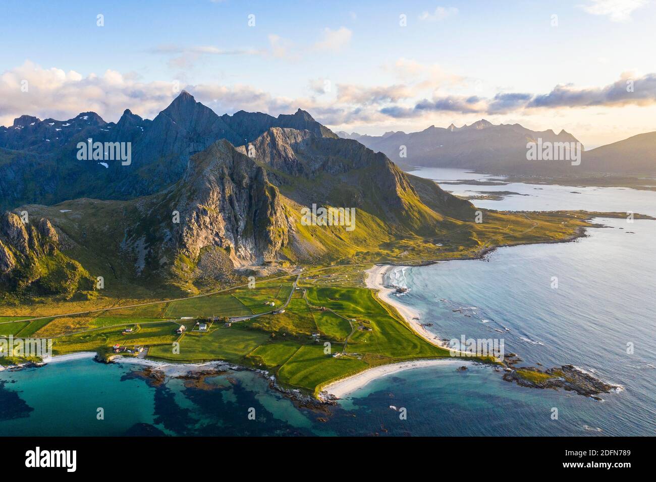 View Of Flakstad And The Beach Of Skagsanden Mountains And Fjord 