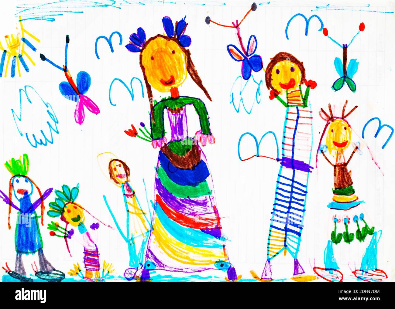 Naive illustration, children's drawing, carnival costumes, clown and prankster, Austria Stock Photo