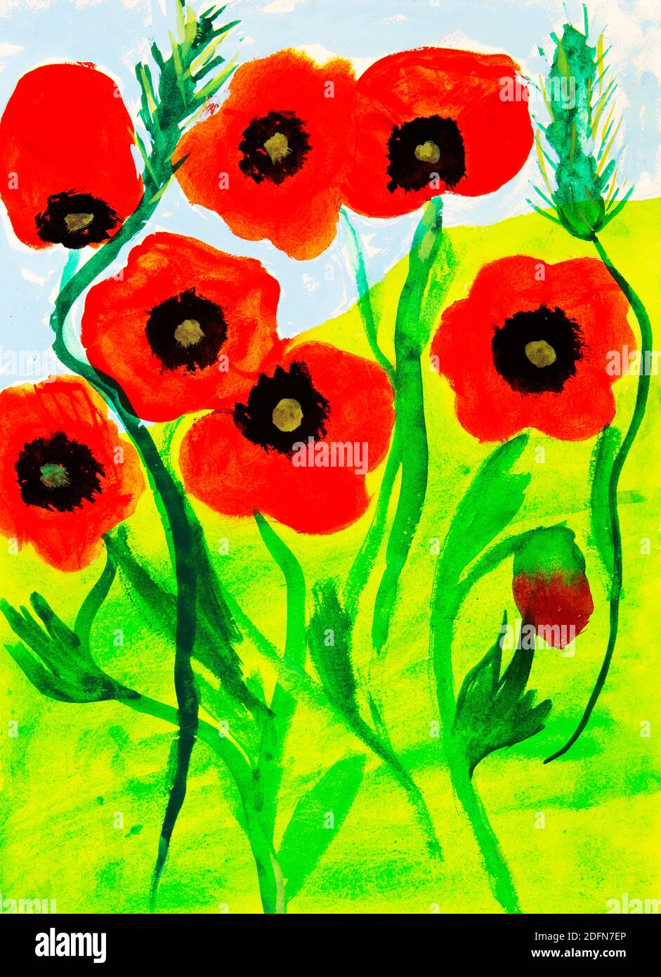 Naive illustration, poppies, Austria Stock Photo