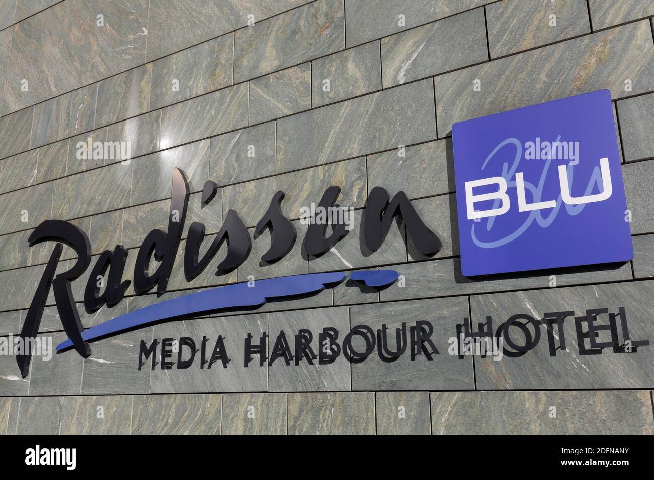 Radisson Blu Media Harbour Hotel, logo on building, Media Harbour